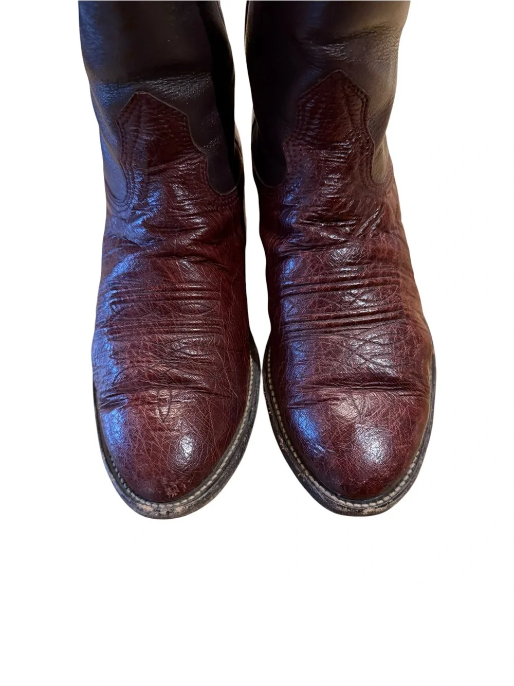 Nocona Boots Mens 7D Roper Style Western Leather Cowboy Boots in Deep Burgundy
